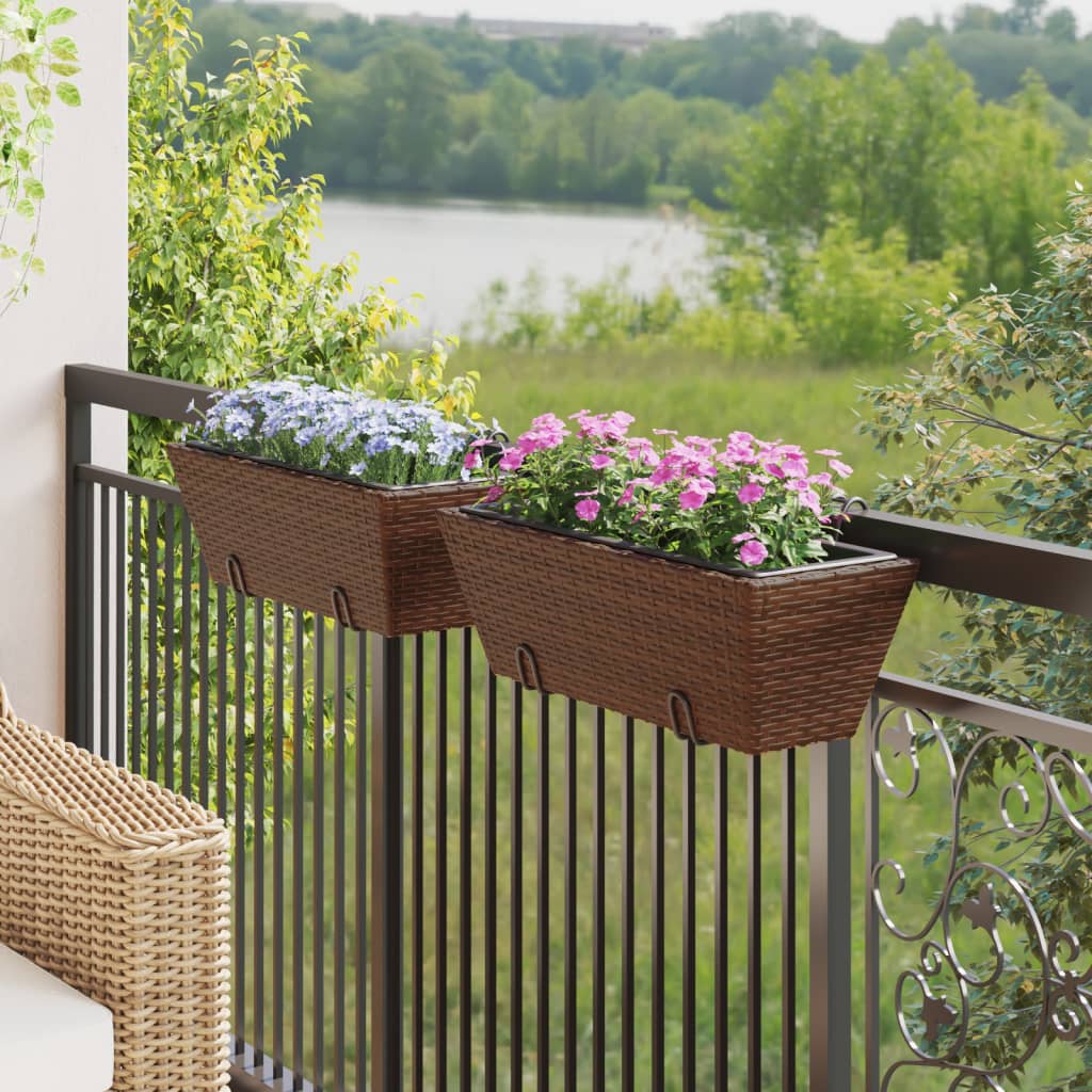 vidaXL Plantenbakken 2 st met haken poly rattan bruin afbeelding