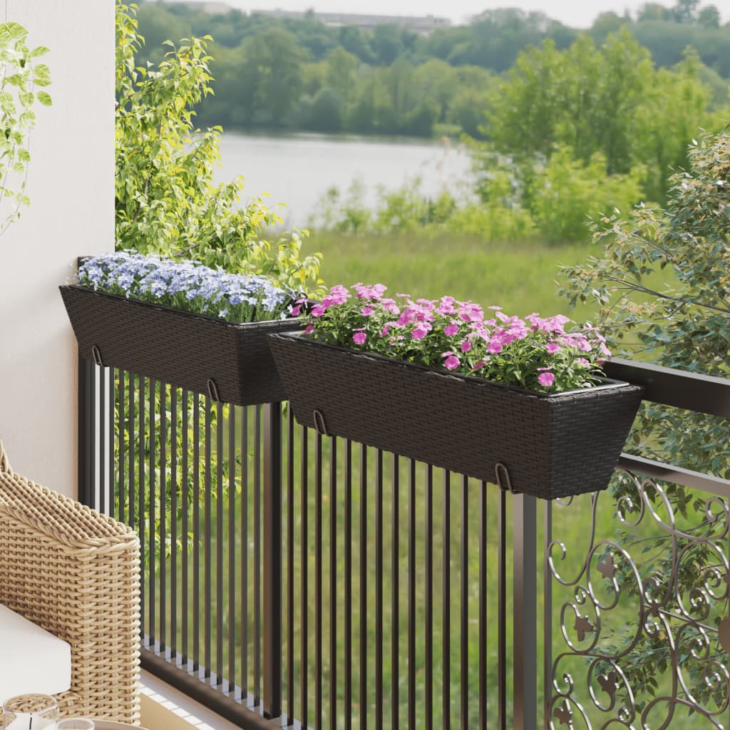 vidaXL Jardiniere cu cârlige, 2 buc., negru, poliratan