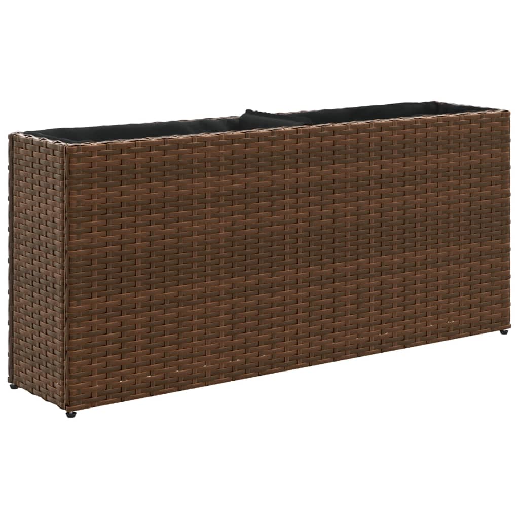 vidaXL Záhradný kvetináč s 2 nádobami hnedý 90x20x40 cm polyratan