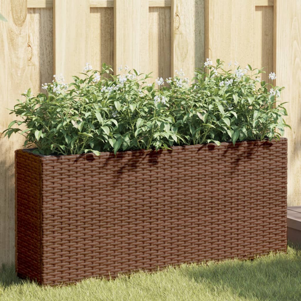 vidaXL Jardinieră de grădină cu 2 ghivece, maro, 90x20x40 cm poliratan