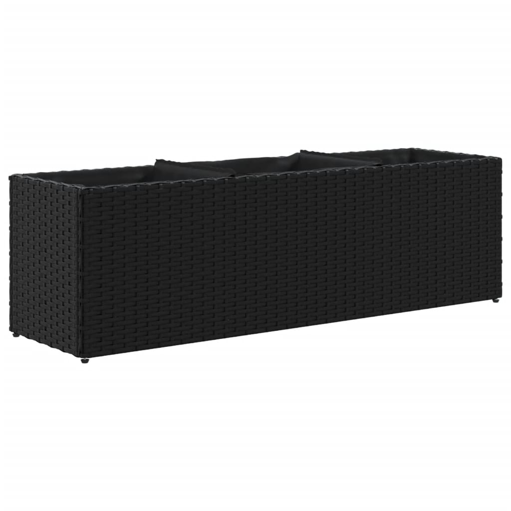 vidaXL Zahradní truhlík s kolečky a 3 květináči černý 105 x 30 x 32 cm