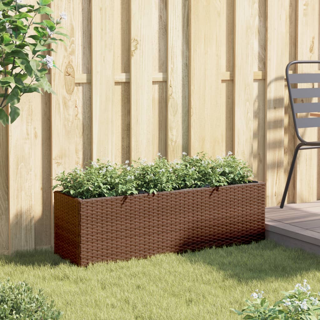 vidaXL Plantenbak met 3 potten 105x30x32 cm poly rattan bruin afbeelding