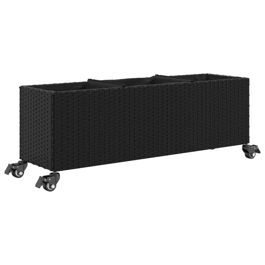 E-shop vidaXL Kvetináč s kolieskami 3 nádoby čierny 107x32x38 cm polyratan