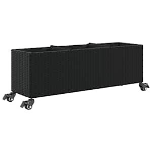 Zahradní truhlík s kolečky a 3 květináči černý 107 x 32 x 38 cm - obrázek 2