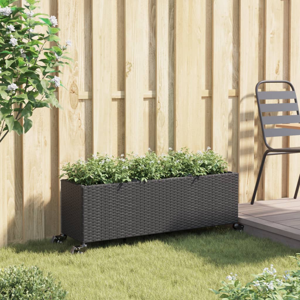 Thumbnail - vidaXL Hochbeet mit Rollen & 3 Fächern Schwarz 107x32x38cm Poly Rattan