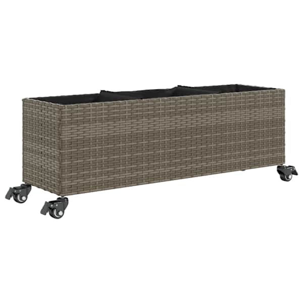 vidaXL taimekast rataste ja 3 potiga, hall, 107x32x38 cm, pol&uuml;rotang