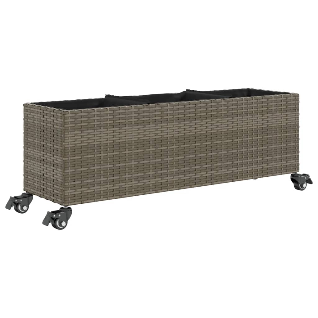 vidaXL Zahradní truhlík s kolečky a 3 květináči šedý 107 x 32 x 38 cm