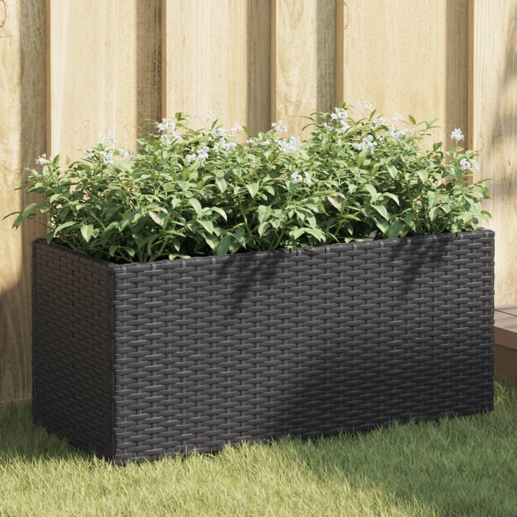 vidaXL Jardinieră grădină cu 2 ghivece, negru, 72x30x32 cm poliratan