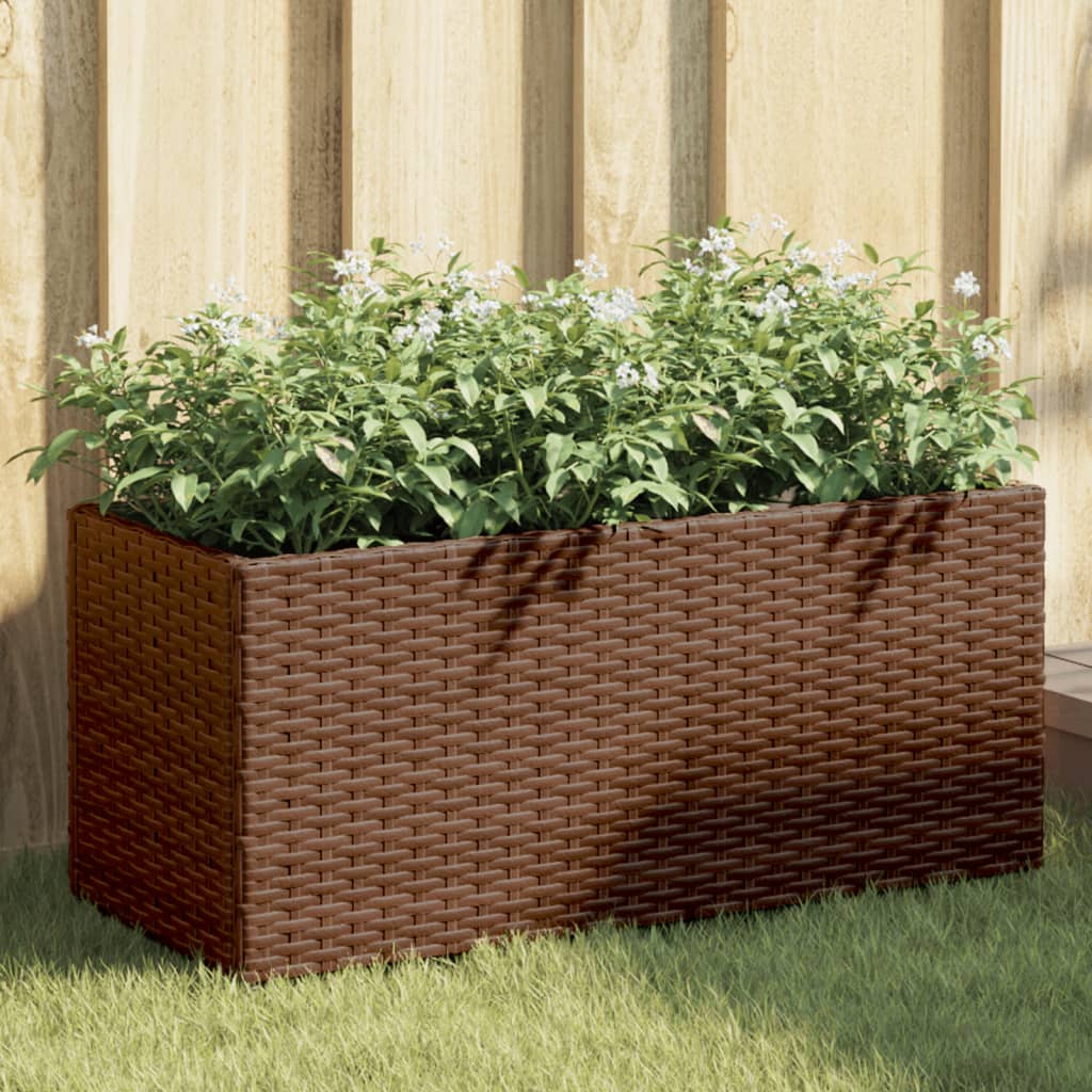 Pflanzkübel 2 Töpfe Braun 72x30x32 cm Poly-Rattan