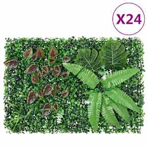 Ograja iz umetnih rastlin 24 kosov zelena 40x60 cm