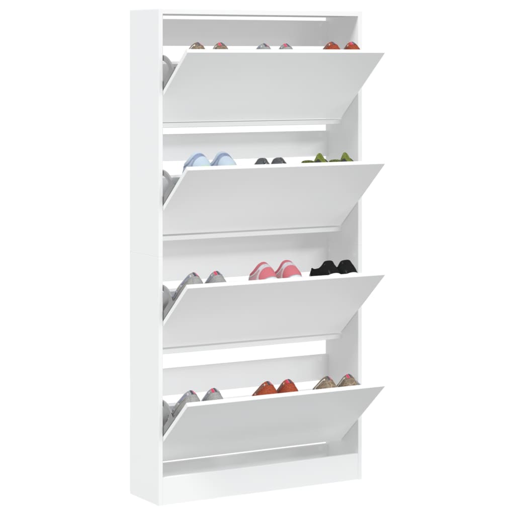 Szafka na buty z 4 uchylanymi szufladami, biała, 80x21x163,5 cm