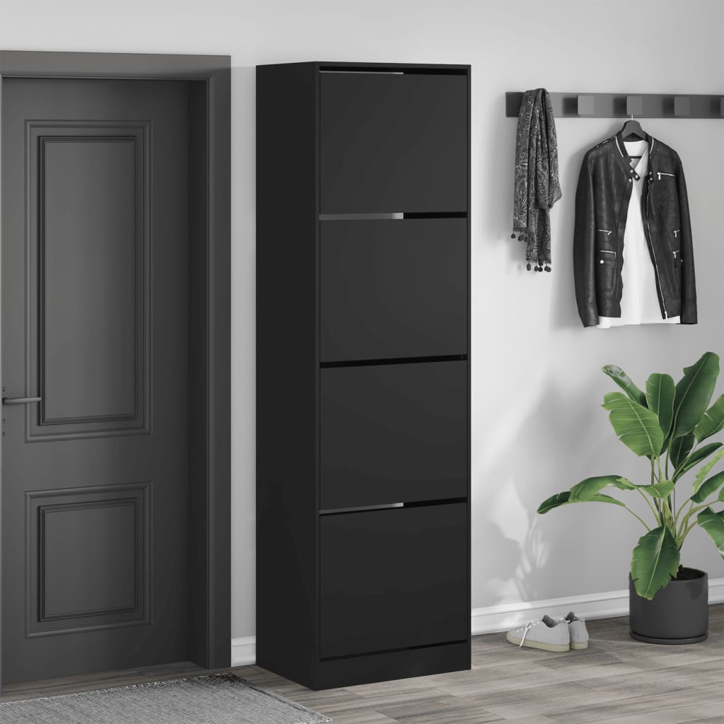 vidaXL Armoire à chaussures 4 tiroirs rabattables noir 60x42x204 cm