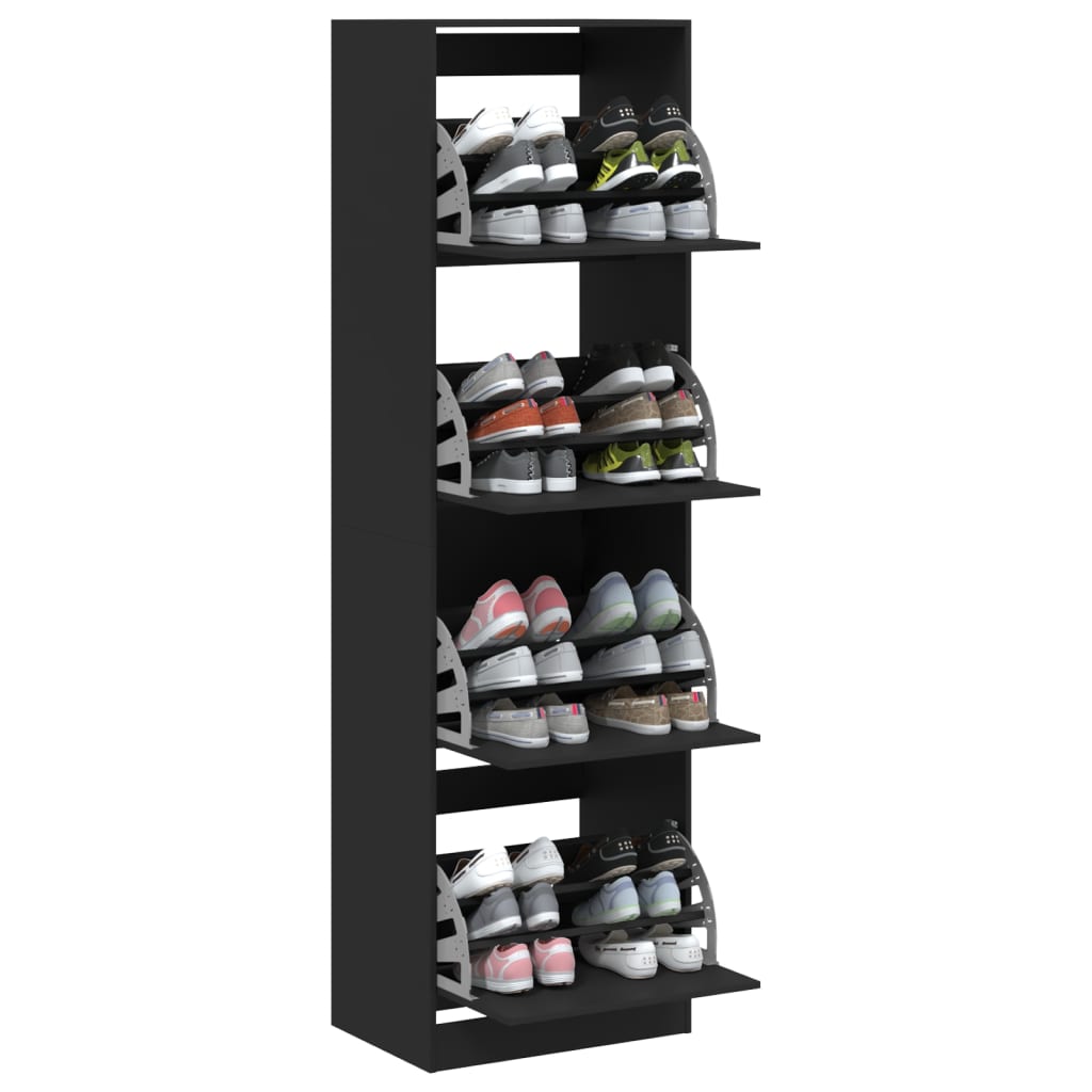 Szafka na buty z 4 uchylanymi szufladami, czarna, 60x42x204 cm