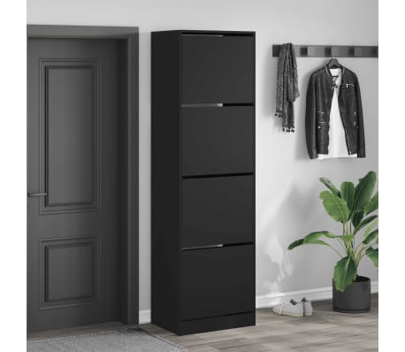 vidaXL Armoire à chaussures 4 tiroirs rabattables noir 60x42x204 cm