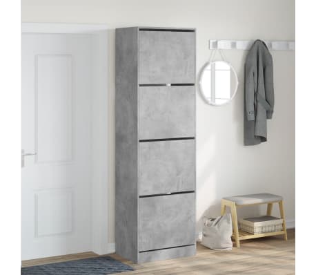 vidaXL Shoe Cabinet with 4 Flip-Drawers Concrete Grey 60x42x204 cm