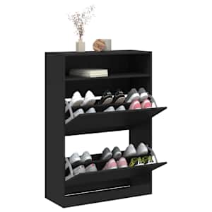 Botník se 2 výklopnými zásuvkami černý 80 x 34 x 116 cm - obrázek 4