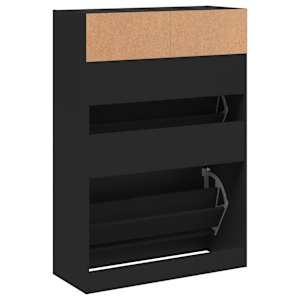 Botník se 2 výklopnými zásuvkami černý 80 x 34 x 116 cm - obrázek 8