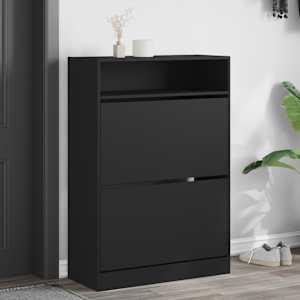 Botník se 2 výklopnými zásuvkami černý 80 x 34 x 116 cm - obrázek 1