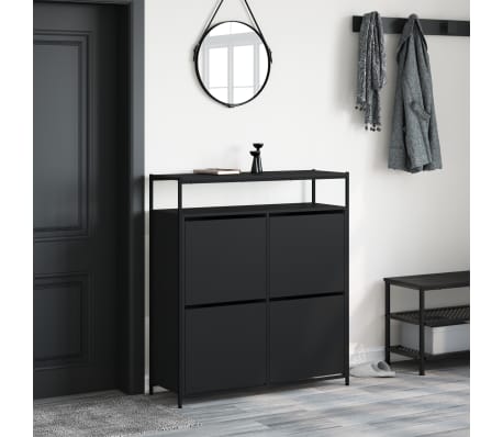 vidaXL Dulap de pantofi cu 4 sertare rabatabile, negru, 100x34x112 cm