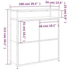 Botník se 4 výklopnými zásuvkami hnědý dub 100 x 34 x 112 cm - obrázek 10