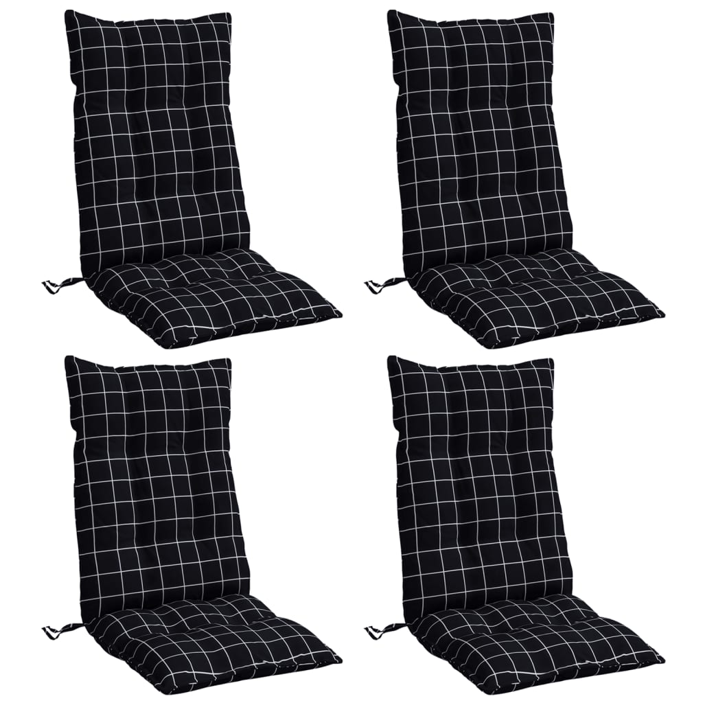 vidaXL Stoelkussens 4 st hoge rug ruitpatroon oxford stof zwart, foto 2