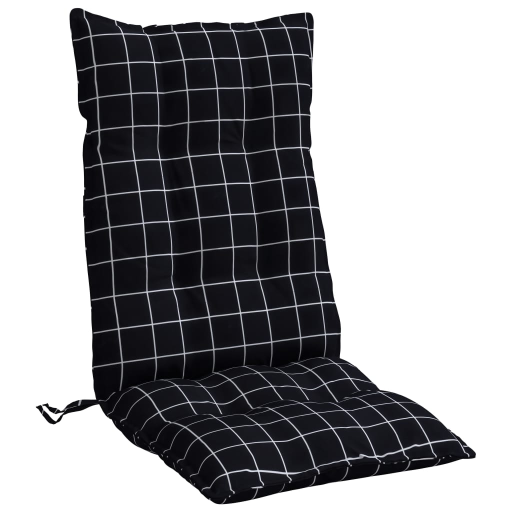 vidaXL Stoelkussens 4 st hoge rug ruitpatroon oxford stof zwart, foto 4