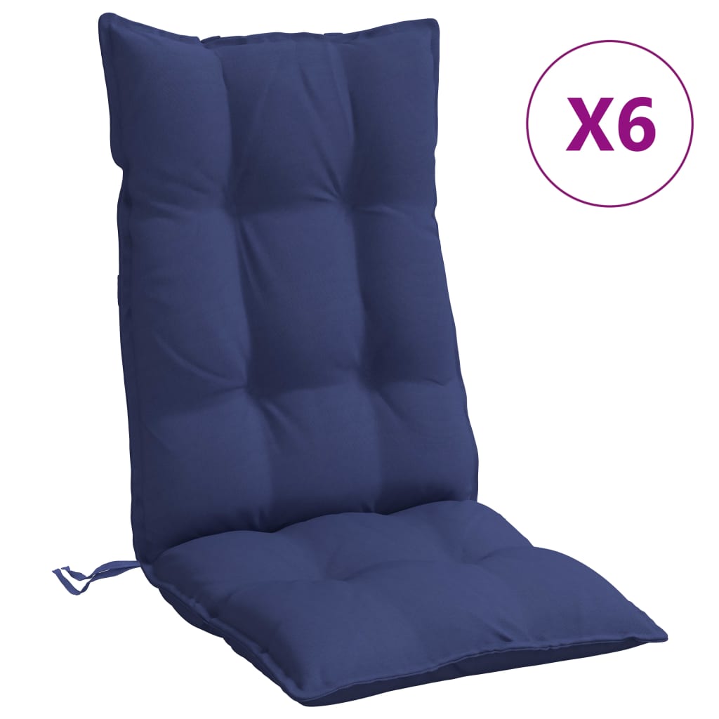 vidaXL Vankúše na stoličky s vysokým operadlom 6 ks námor. modré látka