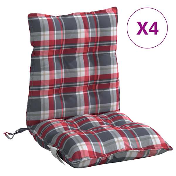 vidaXL madala seljatoega toolipadjad 4 tk, punane ruudumuster, kangas
