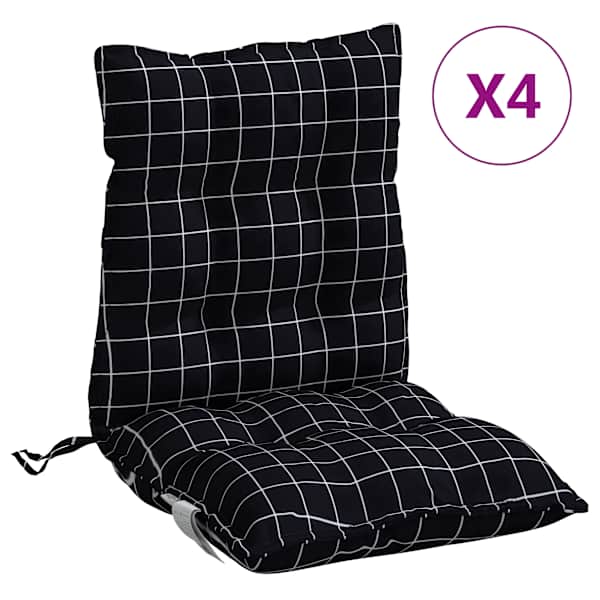 vidaXL madala seljatoega toolipadjad 4 tk, must ruudumuster, kangas