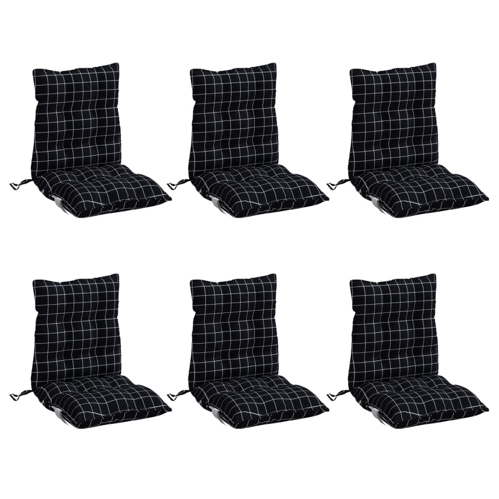 vidaXL Stoelkussens 6 st lage rug ruitpatroon oxford stof zwart, foto 4
