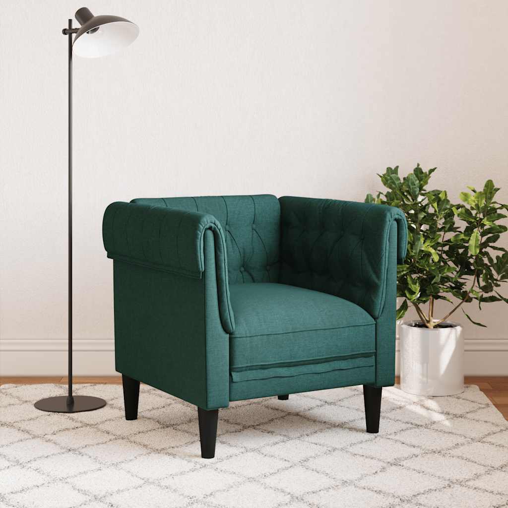 vidaXL Fauteuil Chesterfield-stijl stof donkergroen afbeelding