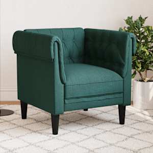 Křeslo Chesterfield tmavě zelené textil - obrázek 1