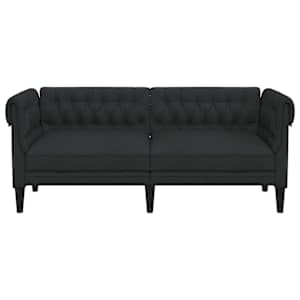 Chesterfield pohovka 2místná černá textil - obrázek 4