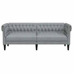 Chesterfield pohovka 3místná světle šedá textil - obrázek 4