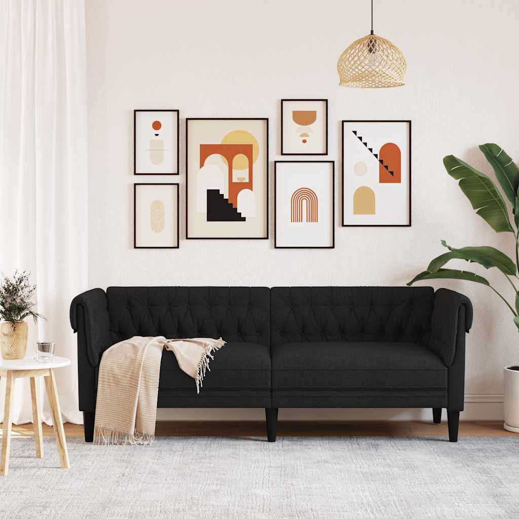 vidaXL Canapea Chesterfield cu 3 locuri, negru, material textil