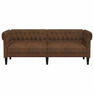 Chesterfield pohovka 3místná hnědá textil - obrázek 4
