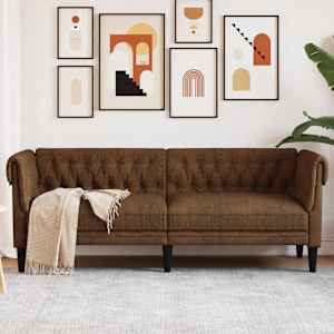 Chesterfield pohovka 3místná hnědá textil - obrázek 1