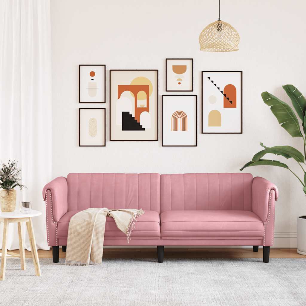 vidaXL Driezitsbank fluweel roze afbeelding