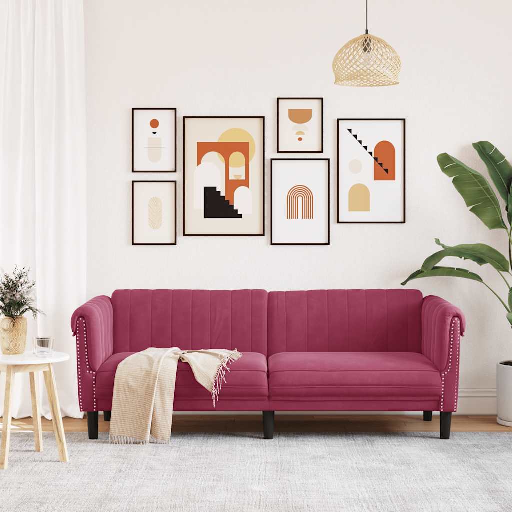 Thumbnail - vidaXL Sofa 3-Sitzer Weinrot Samt