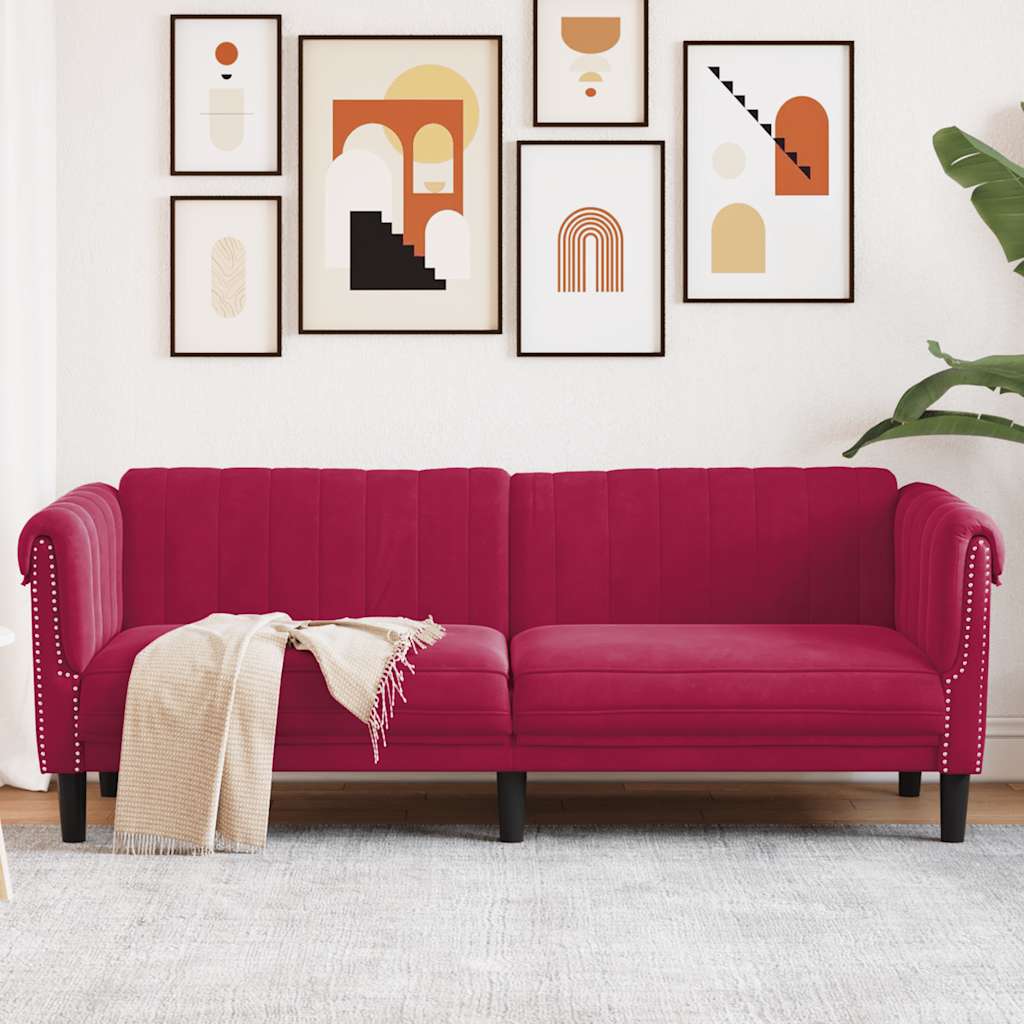 vidaXL Sofa 3-Sitzer Weinrot Samt