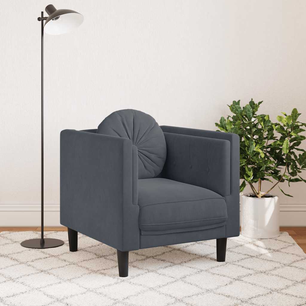 vidaXL Fauteuil met kussens fluweel donkergrijs afbeelding