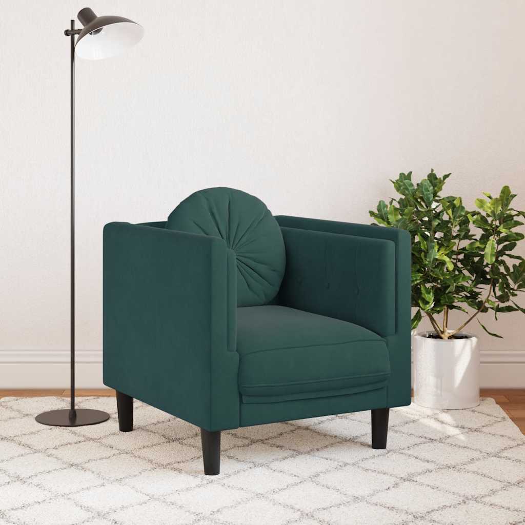 vidaXL Fauteuil met kussen fluweel donkergroen afbeelding