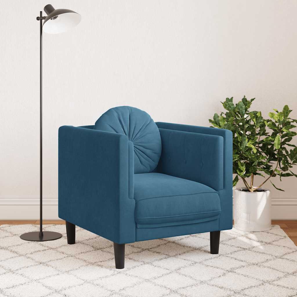 vidaXL Fauteuil met kussen fluweel blauw afbeelding