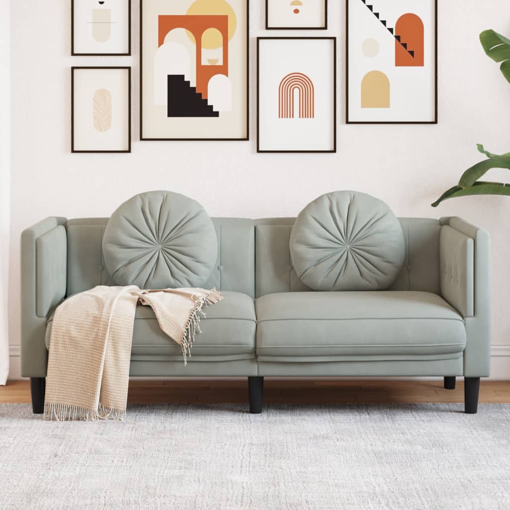 vidaXL 2-personers sofa med hynder velour lysegrå