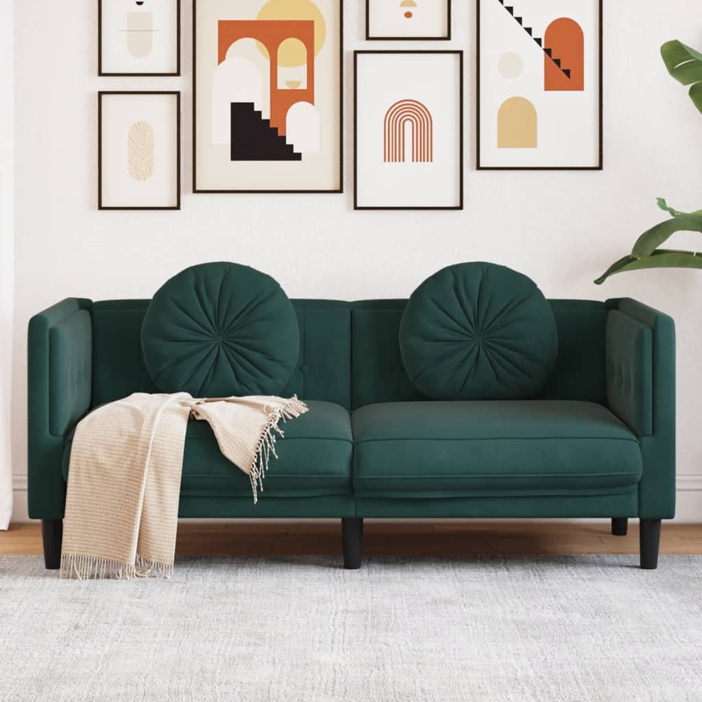 vidaXL 2-personers sofa med hynder velour mørkegrøn