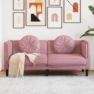 Kavč dvosed z blazinami roza žamet