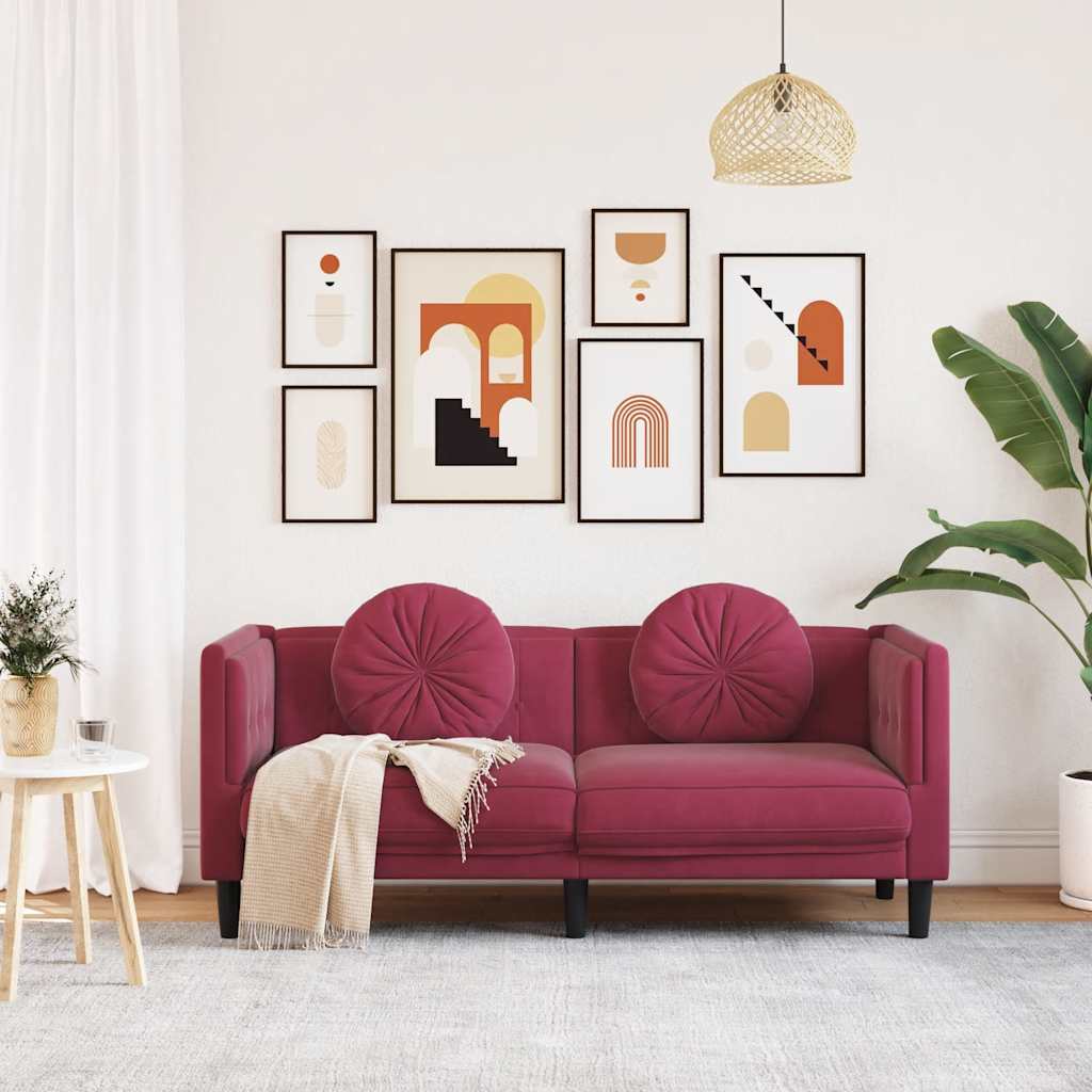 Thumbnail - vidaXL Sofa mit Kissen 2-Sitzer Weinrot Samt