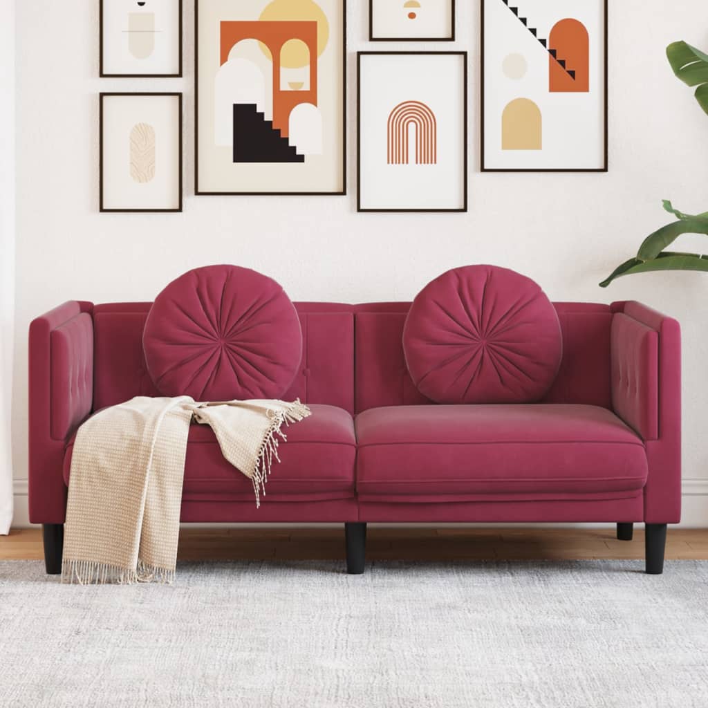 vidaXL Sofa mit Kissen 2-Sitzer Weinrot Samt