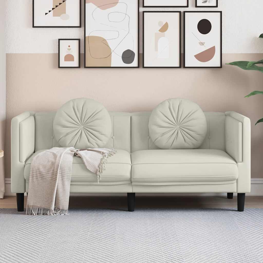 vidaXL Sofa mit Kissen 2-Sitzer Creme Samt