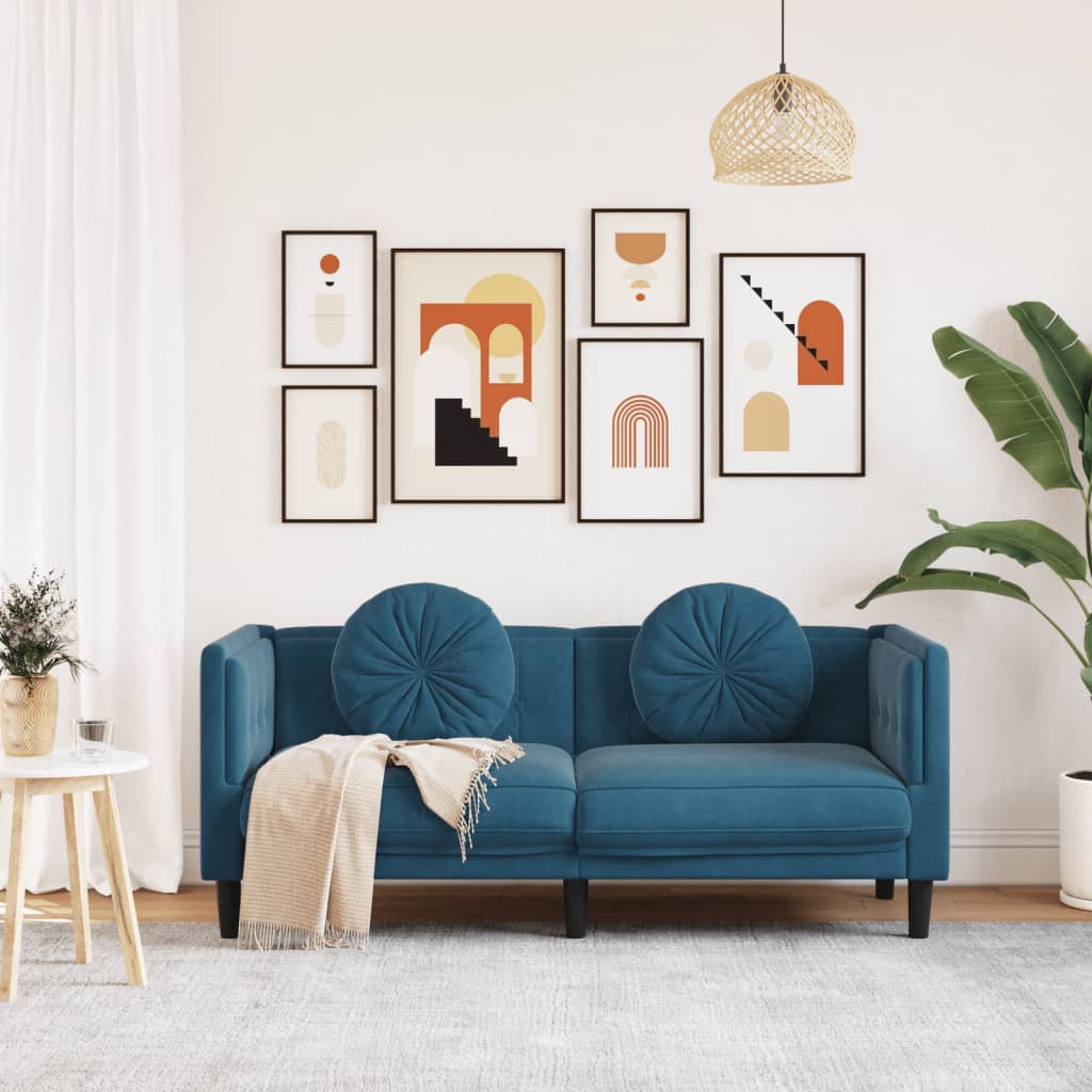 vidaXL Bank met kussens 2-zits fluweel blauw afbeelding